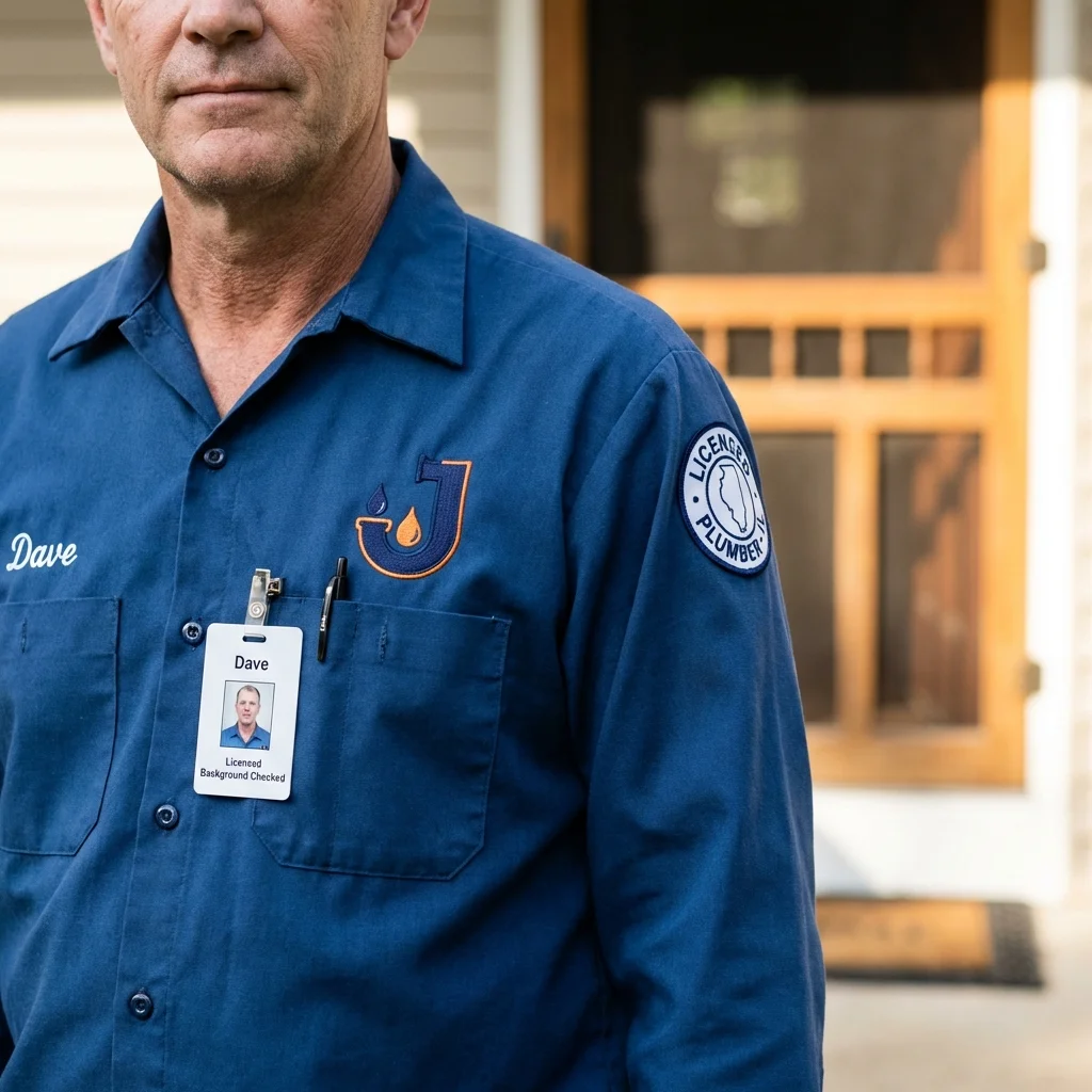 Licensed plumber showing ID badge in Oregon City, OR