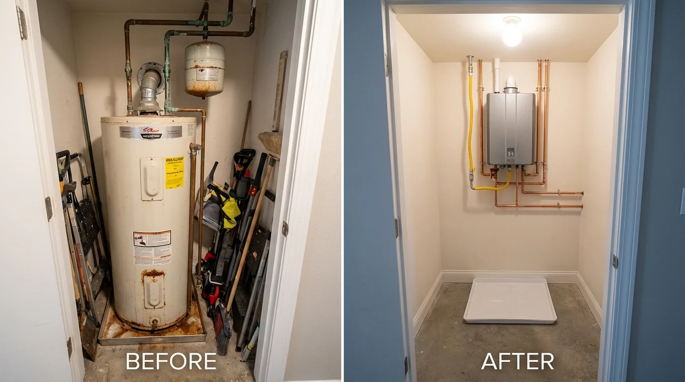 Tank water heater versus wall-mounted tankless unit comparison for Oregon City, OR homeowners